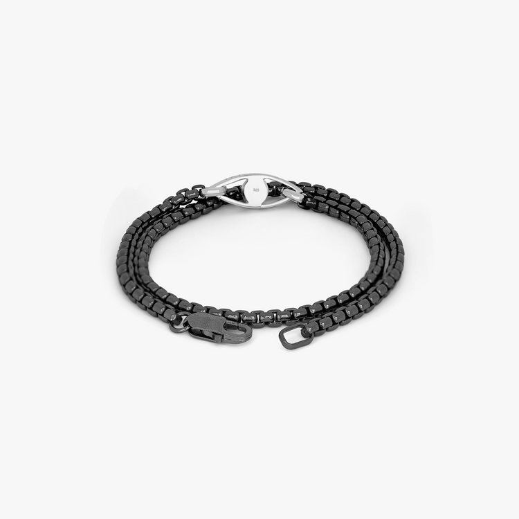 Rhodium Plated Stainless Steel Bead Men's Macrame Bracelet - Ephori London  - Luxury custom natural stone beaded bracelets