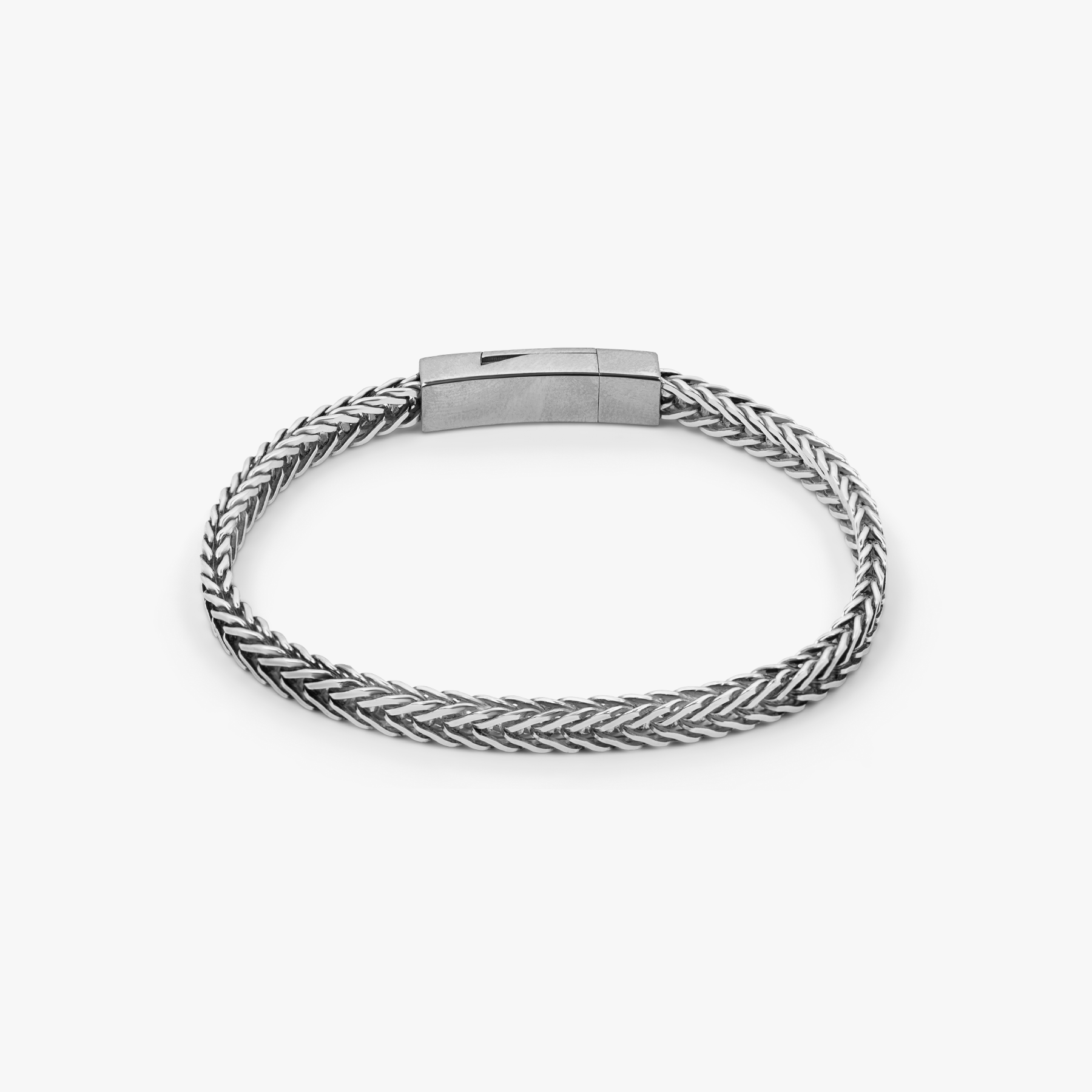 Herringbone Click Coda Di Volpe Bracelet In Oxidised Silver