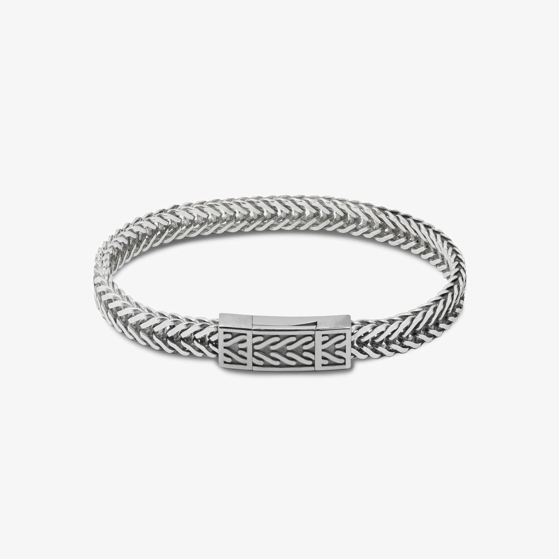 Herringbone Click Coda Di Volpe Bracelet In Oxidised Silver