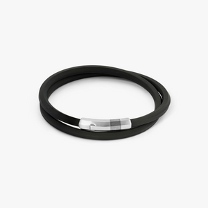 Black rubber Octagon click bracelet with rhodium-plated sterling silver