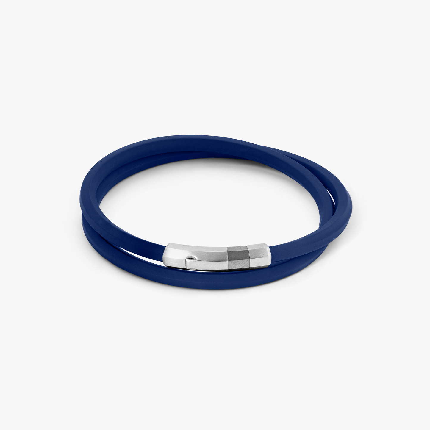 Octagon click bracelet In Rhodium Plated Silver and Blue Rubber