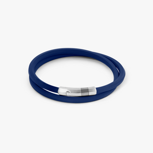 Octagon click bracelet In Rhodium Plated Silver and Blue Rubber