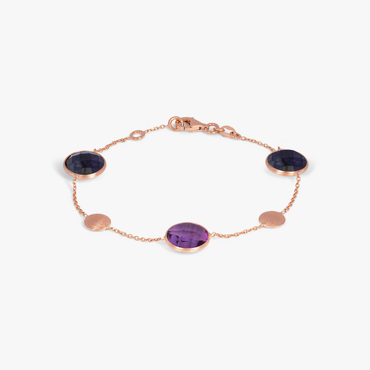 14k satin rose gold Kensington double stone bracelet in sapphire and amethyst