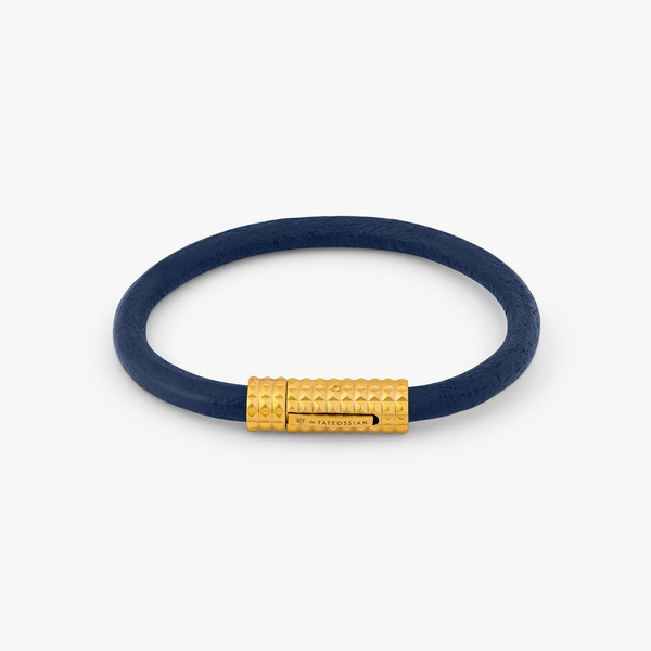 Tateossian Men's Diamond Giza Yellow Gold Clasp Leather Bracelet