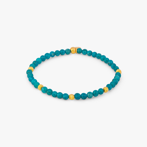Yellow gold plated sterling silver Graffiato Sennit bead bracelet with apatite