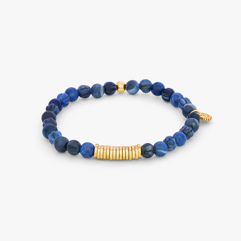 Classic Discs Beaded Bracelet in Yellow Gold Plated Silver with Blue Sodalite