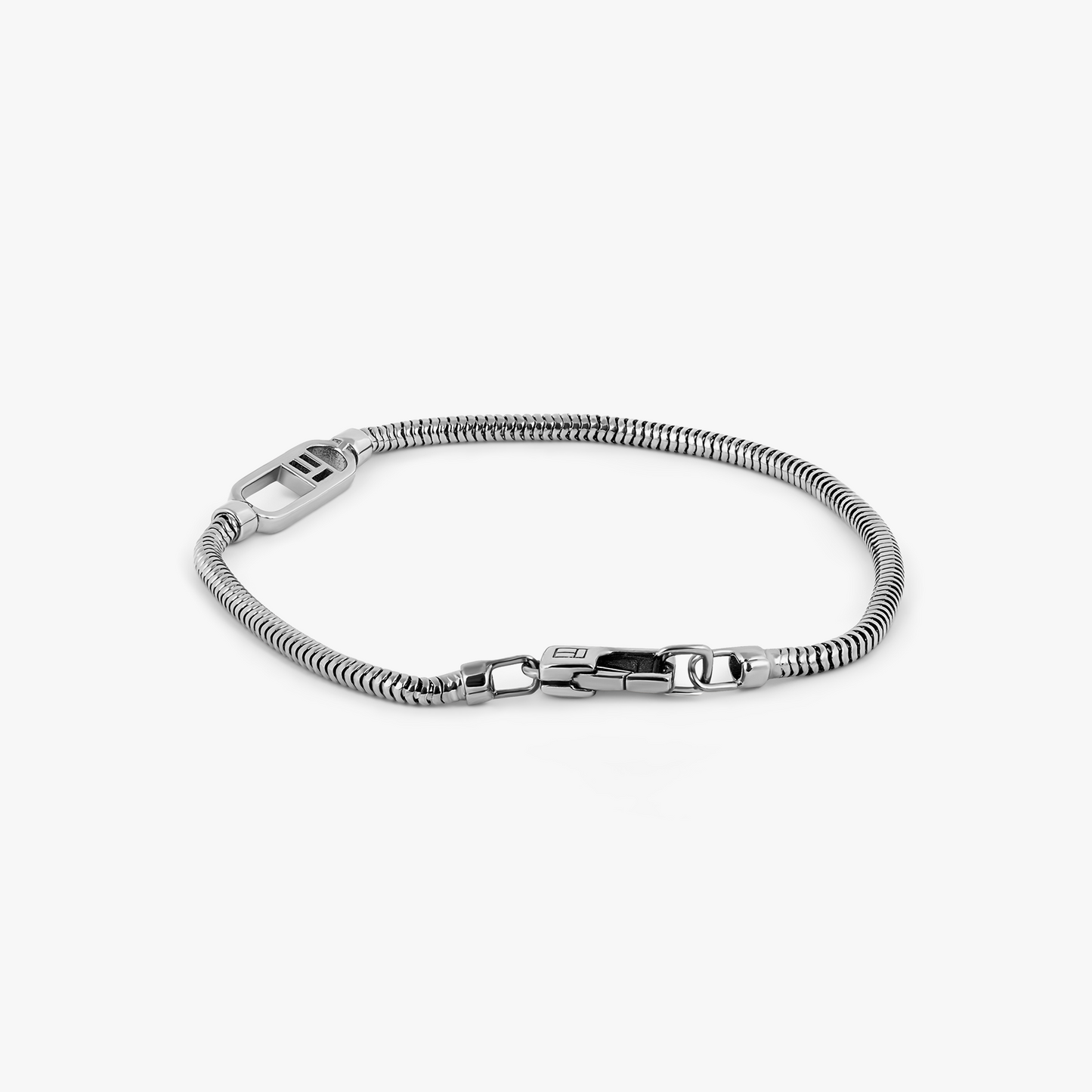 Catena Signifier Snake Chain Bracelet in Oxidised Plated Silver with "T" Logo