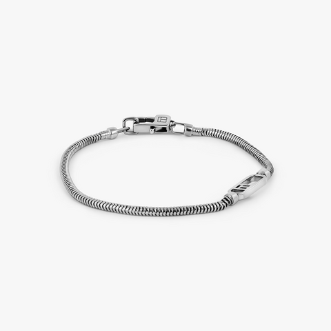 Catena Signifier Snake Chain Bracelet in Oxidised Plated Silver with "T" Logo