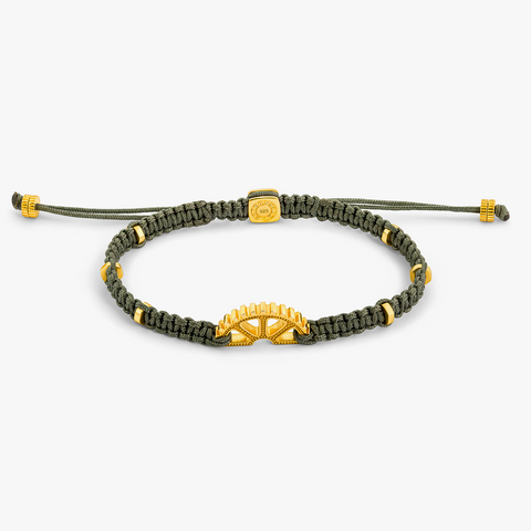 Puzzle Gear Green Macrame Bracelet in Yellow Gold Plated Silver