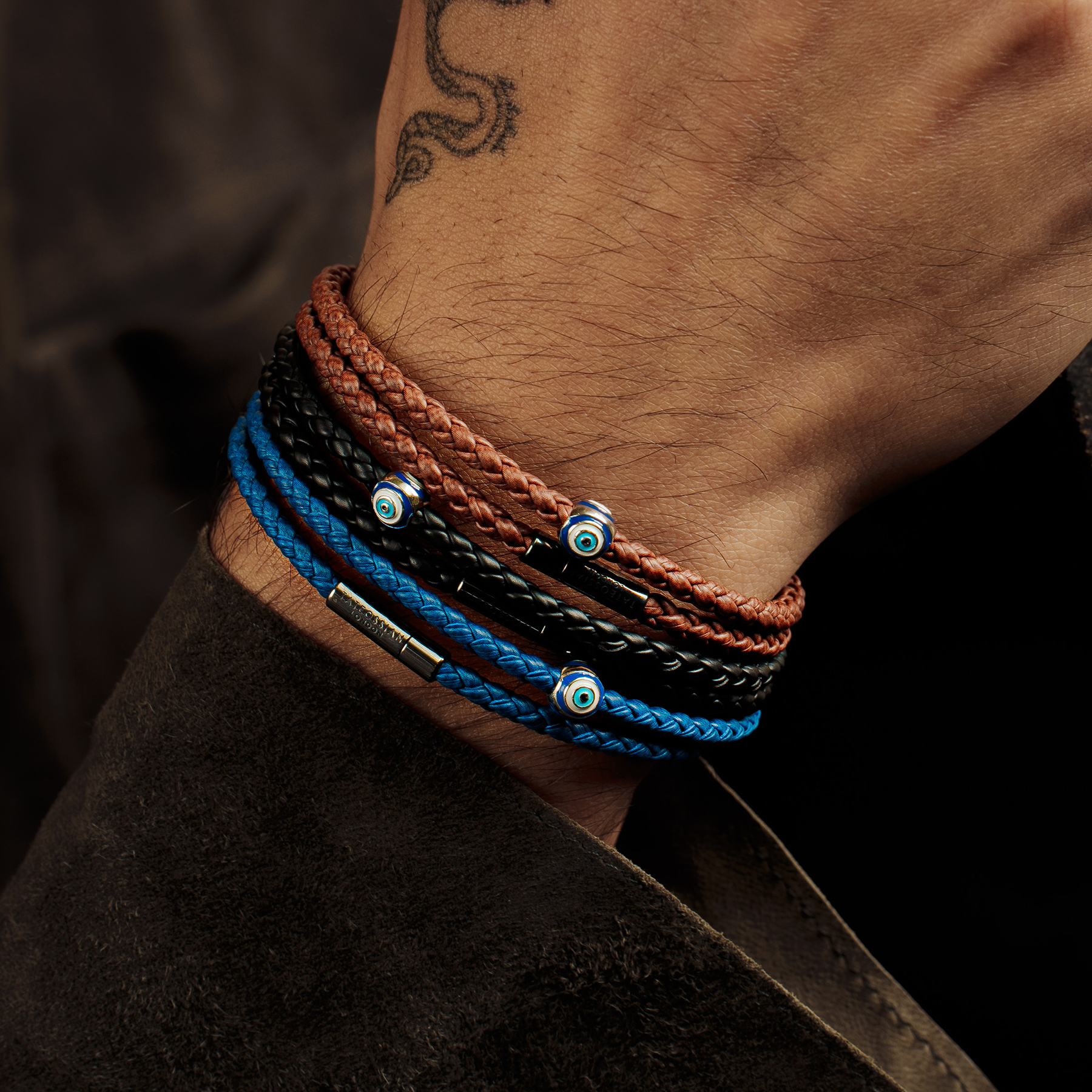 Mini Pop Corn Bracelet In Blue Eco-Friendly Leather with Black Ruthenium Plated Silver