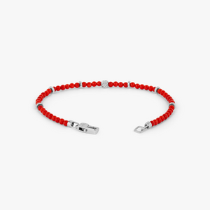Nodo Beaded Bracelet in Rhodium Silver with Red Pallini Coral