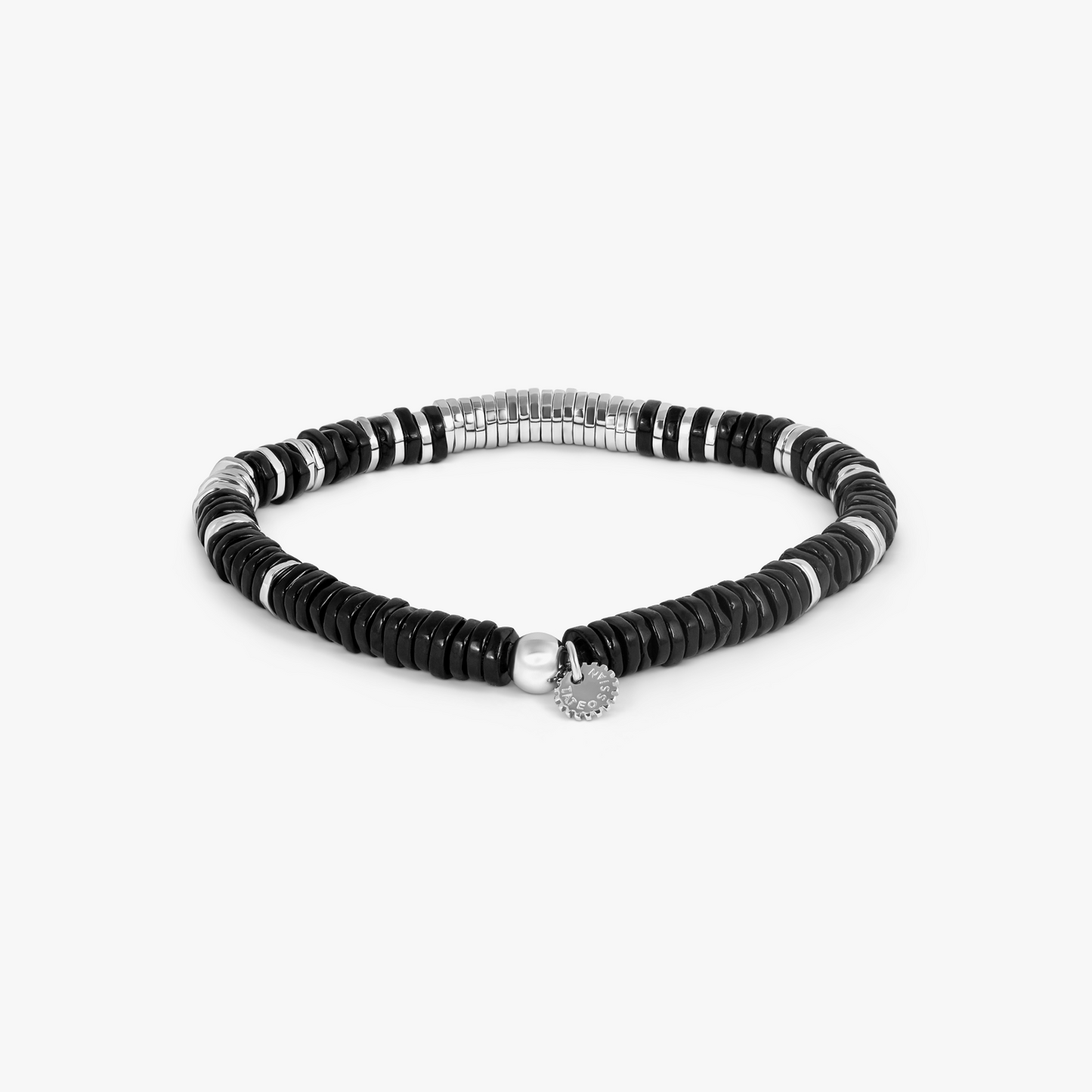 Constellation Beaded Bracelet in Rhodium Pltaed Silver with Black Agate