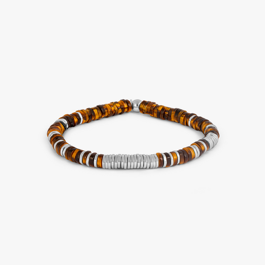 Constellation Beaded Bracelet in Rhodium Plated Silver with Tiger Eye