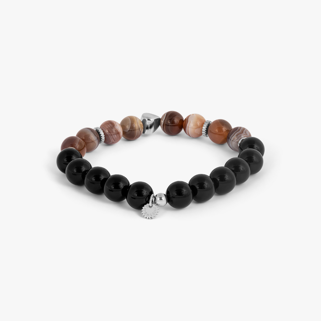 Maxi Nugget Beaded Bracelet in Rhodium Plated with Multicolour Botswana Agate
