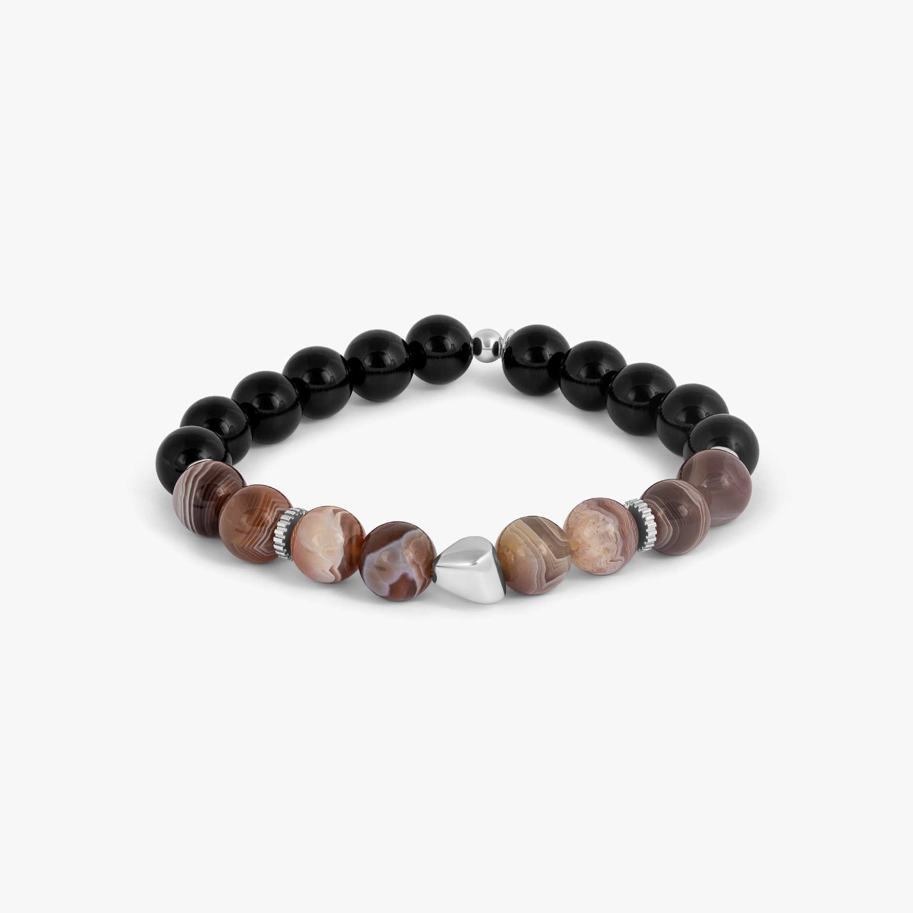Maxi Nugget Beaded Bracelet in Rhodium Plated with Multicolour Botswana Agate