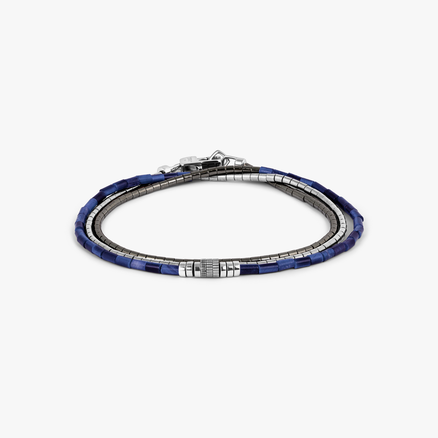 Navaho Triple Wrap Beaded Bracelet in Rhodium Silver with Sodalite and Hematite