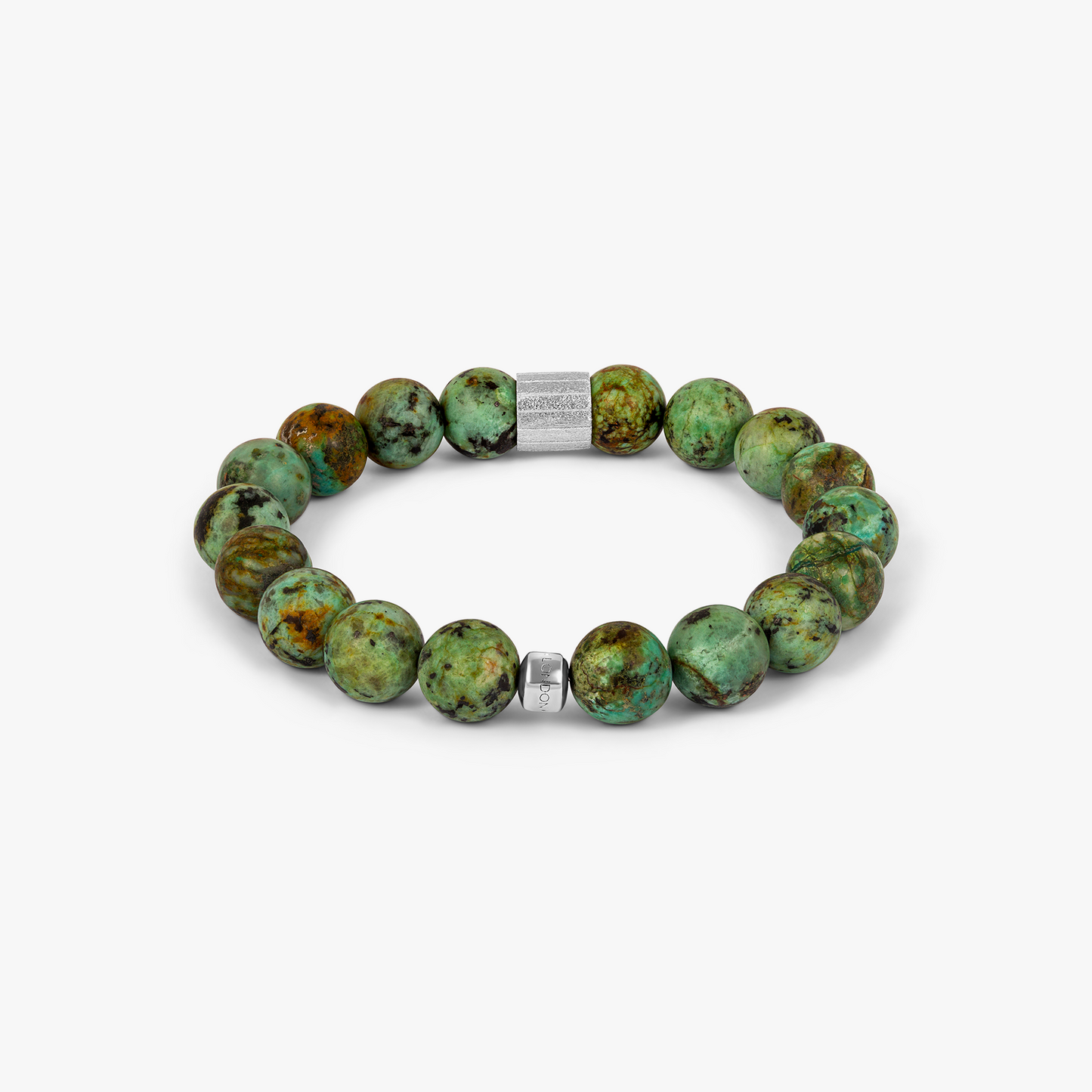 Maxi Pop Beaded Bracelet in Rhodium Silver with Green African Turquoise