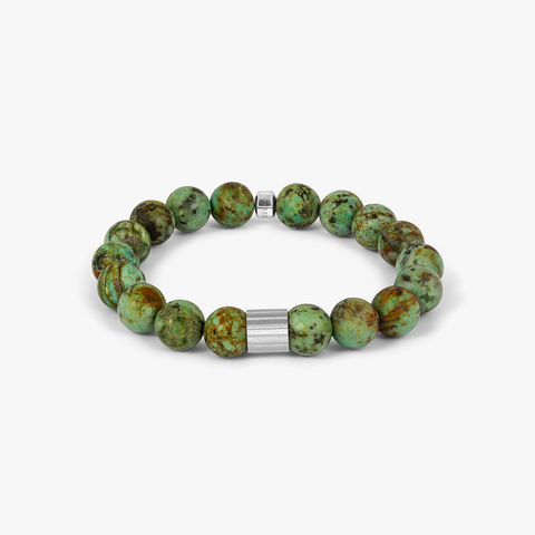 Maxi Pop Beaded Bracelet in Rhodium Silver with Green African Turquoise