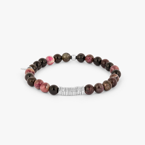 Classic Discs Beaded Bracelet in Rhodium Silver with Pink Tourmaline