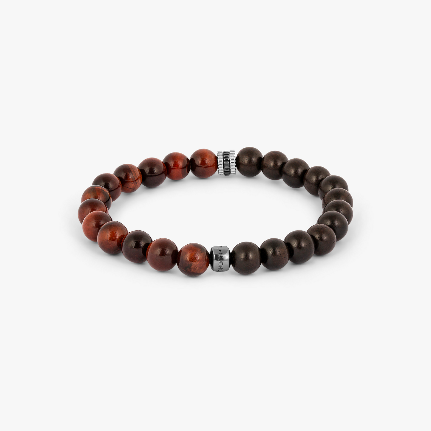 Gear Trio Beaded Bracelet in Rhodium Silver with Red Tiger Eye