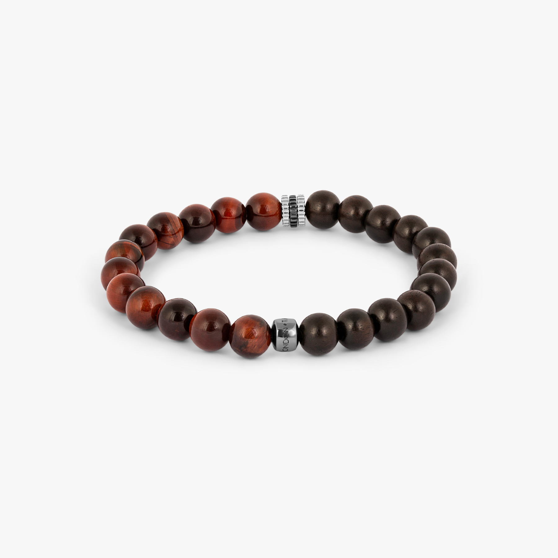 Gear Trio Semi - Precious Beaded Bracelet in Rhodium Silver with Red Tiger Eye