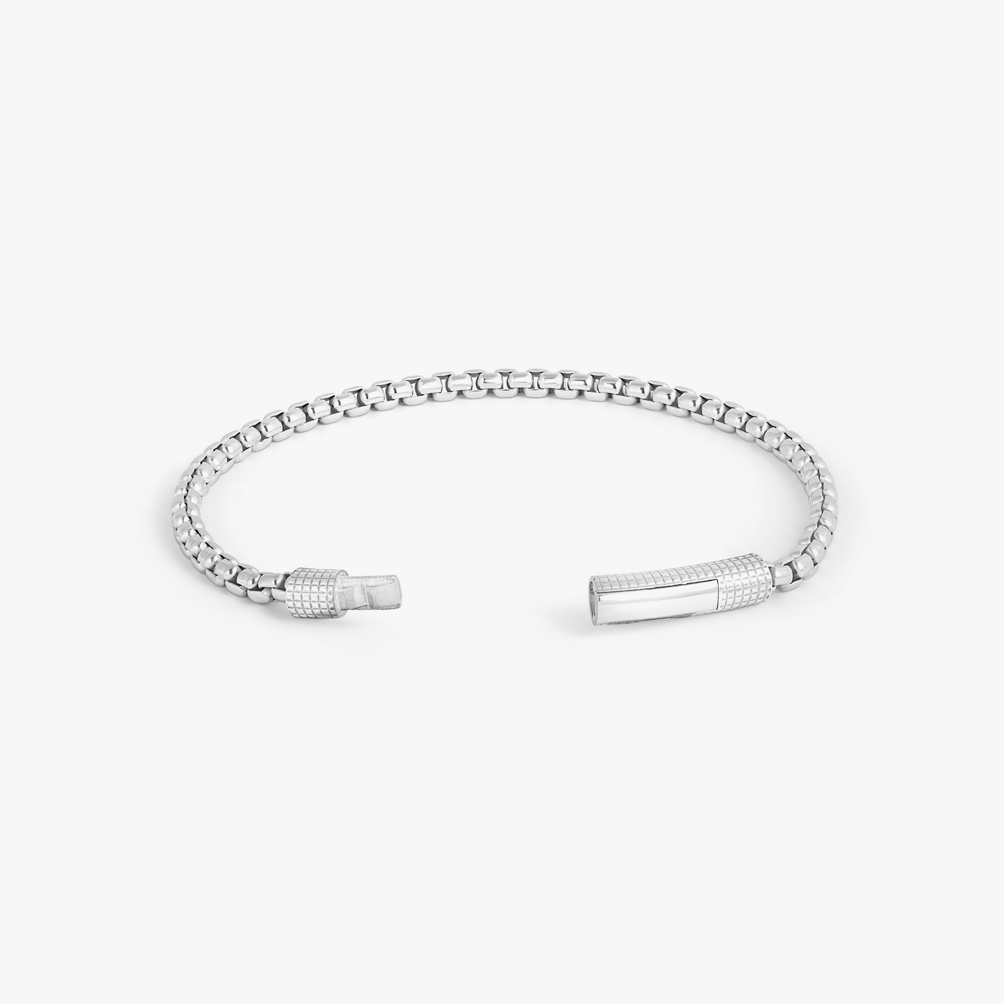 Giza Click Box Chain Bracelet in Rhodium Plated Silver - 4mm