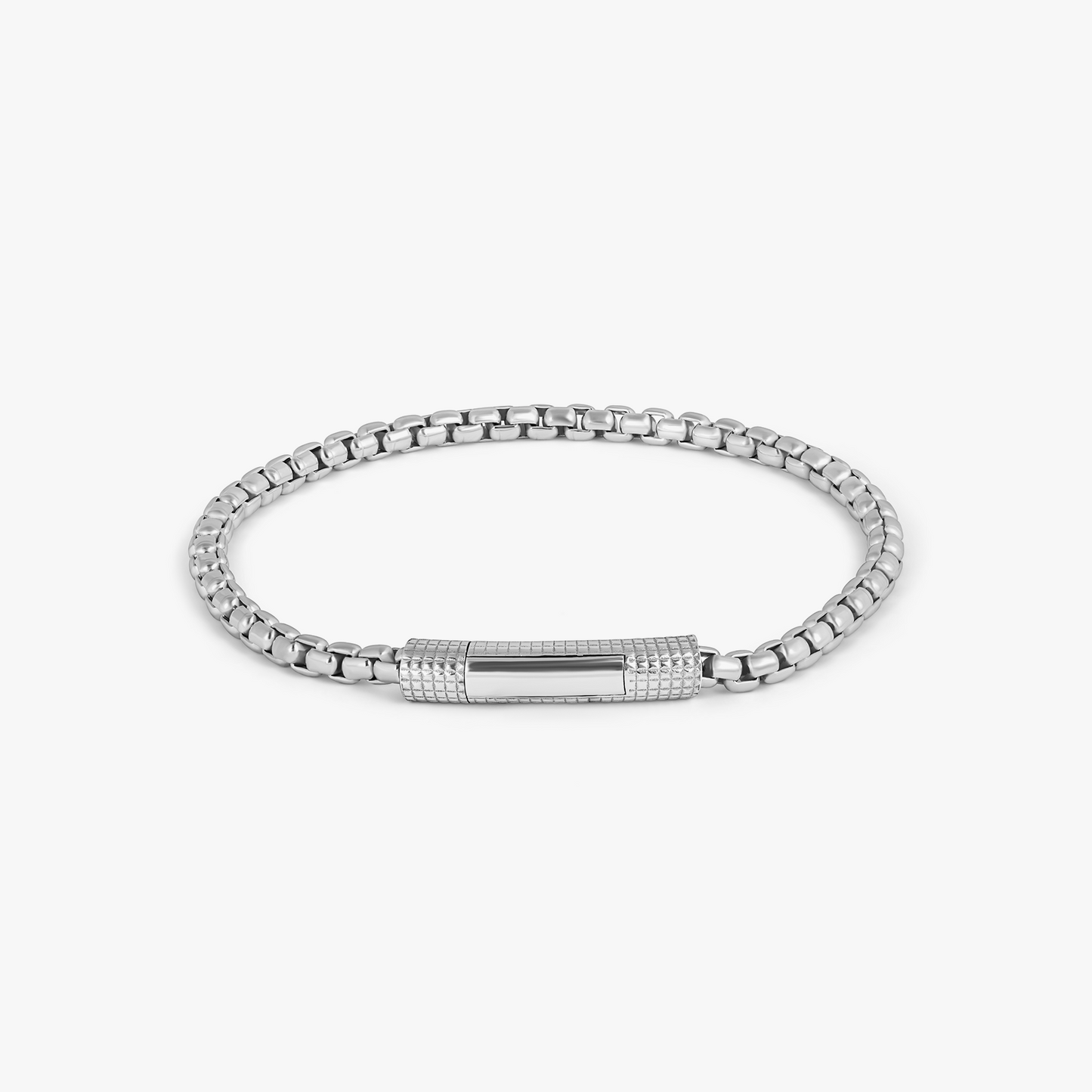 Giza Click Box Chain Bracelet in Rhodium Plated Silver - 4mm