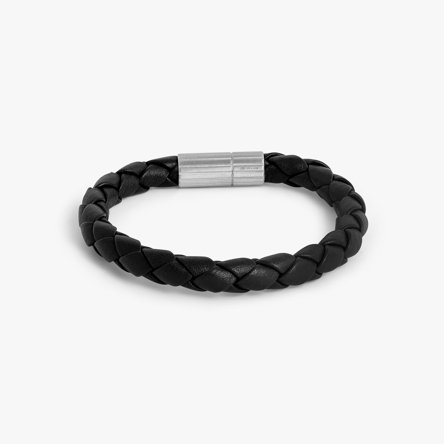 Maxi Pop Pelle Black Leather Bracelet in Rhodium Silver