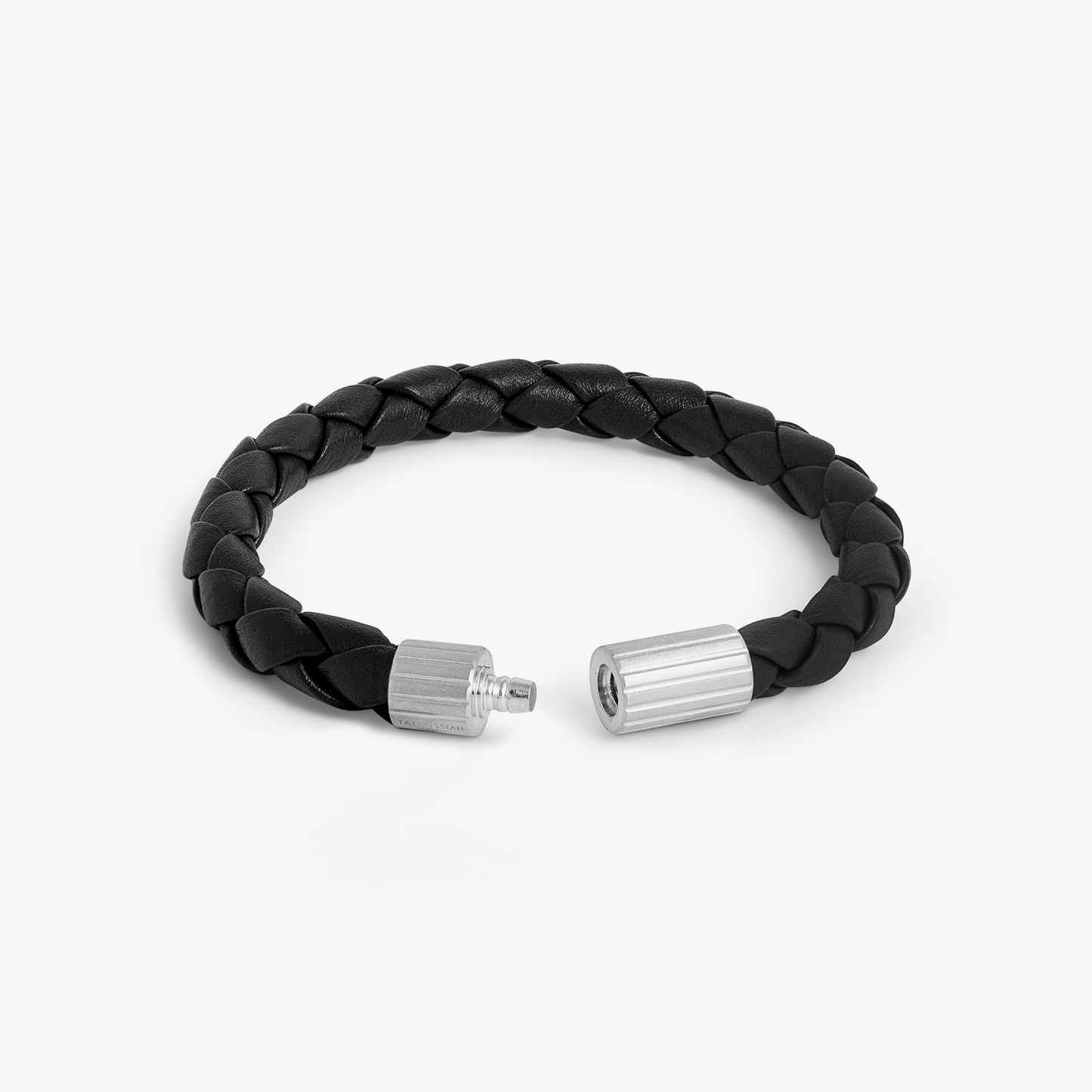 Maxi Pop Pelle Black Leather Bracelet in Rhodium Silver