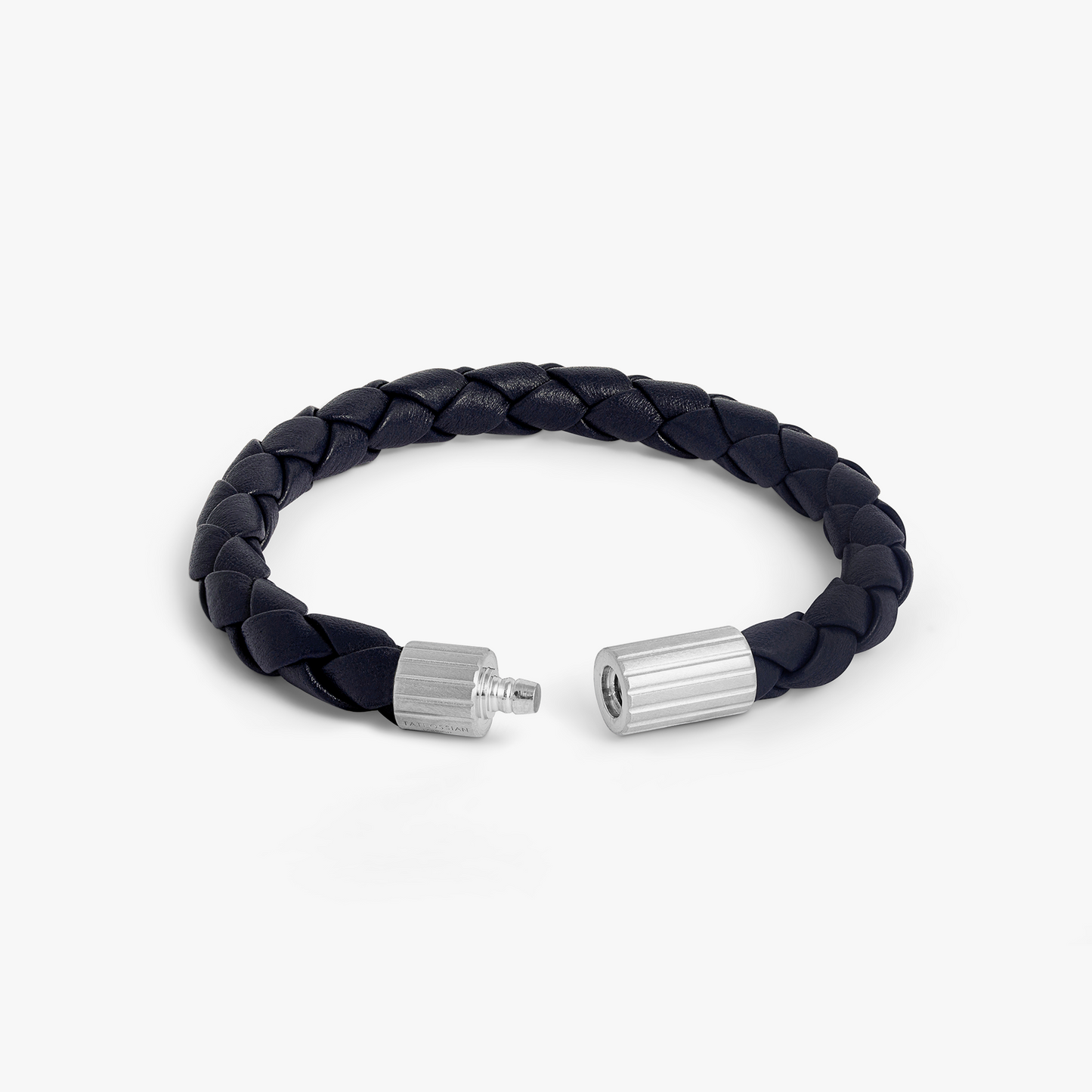 Maxi Pop Pelle Navy Blue Leather Bracelet in Rhodium Silver