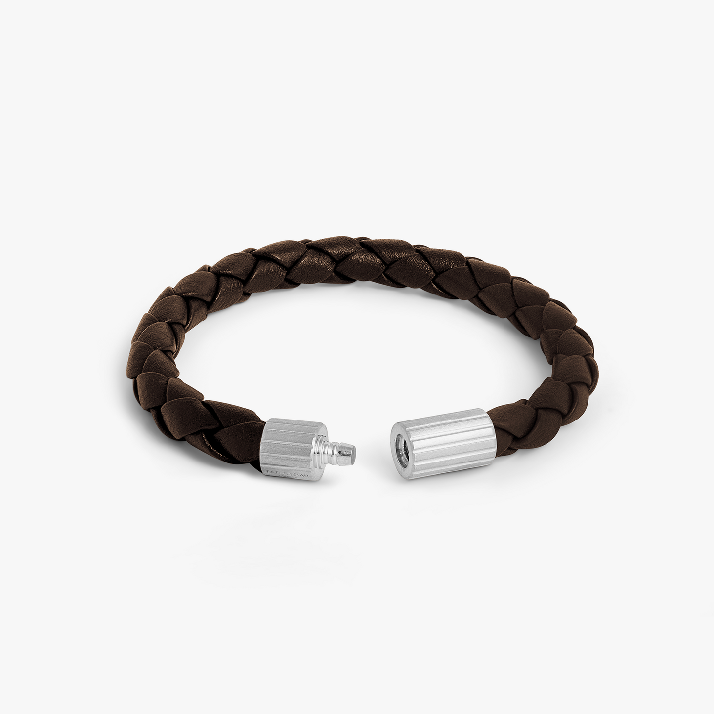 Maxi Pop Pelle Brown Leather Bracelet in Rhodium Silver