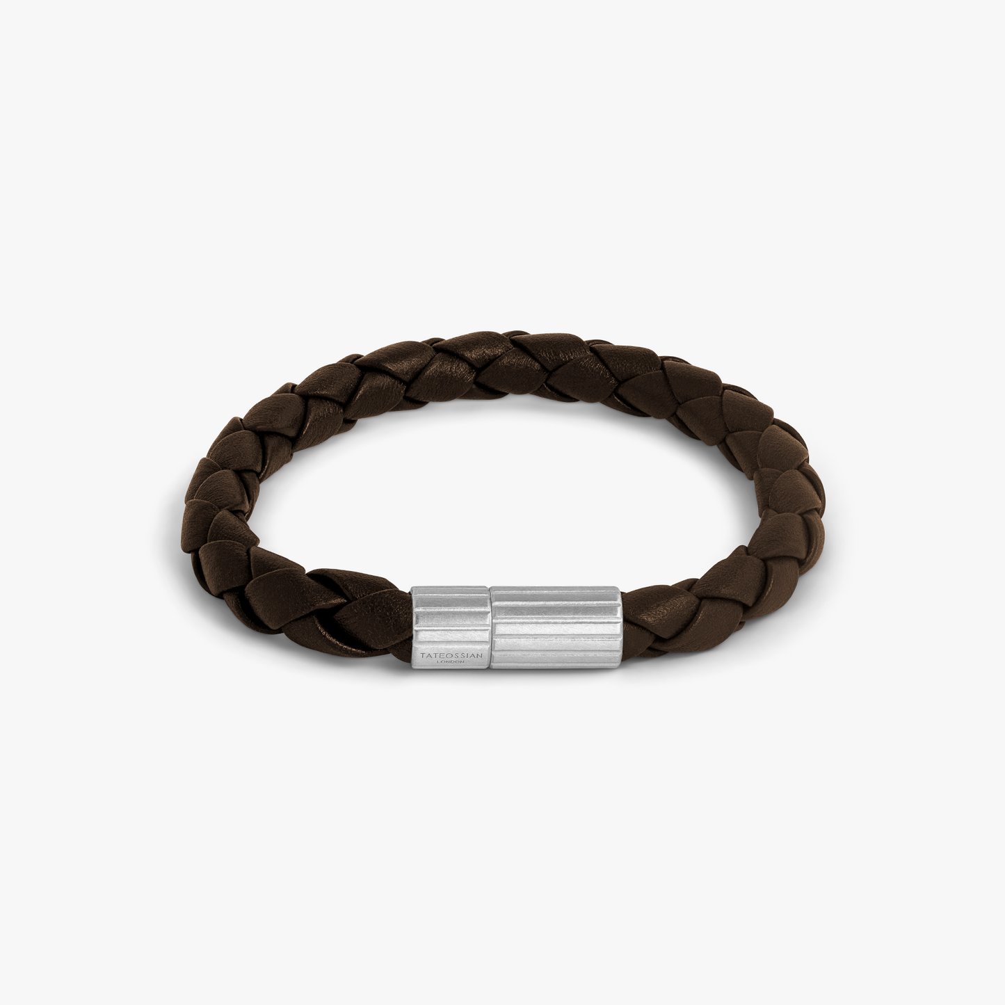 Maxi Pop Pelle Brown Leather Bracelet in Rhodium Silver