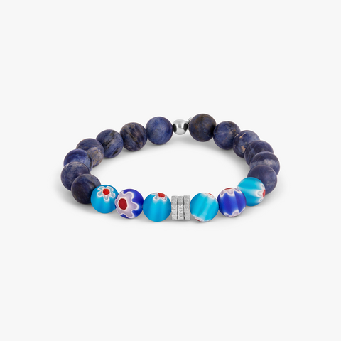 Millefiori Maxi Beaded Bracelet in Stainless Steel with Sodalite