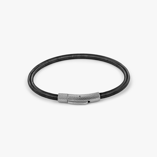 Seta Etched Click Nylon Bracelet in Stainless Steel with Black Coated Wire