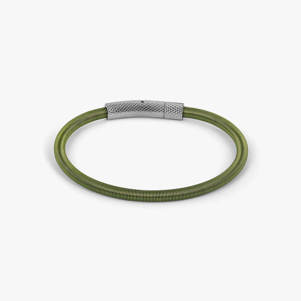 Seta Etched Click Nylon Bracelet in Stainless Steel with Green Coated Wire