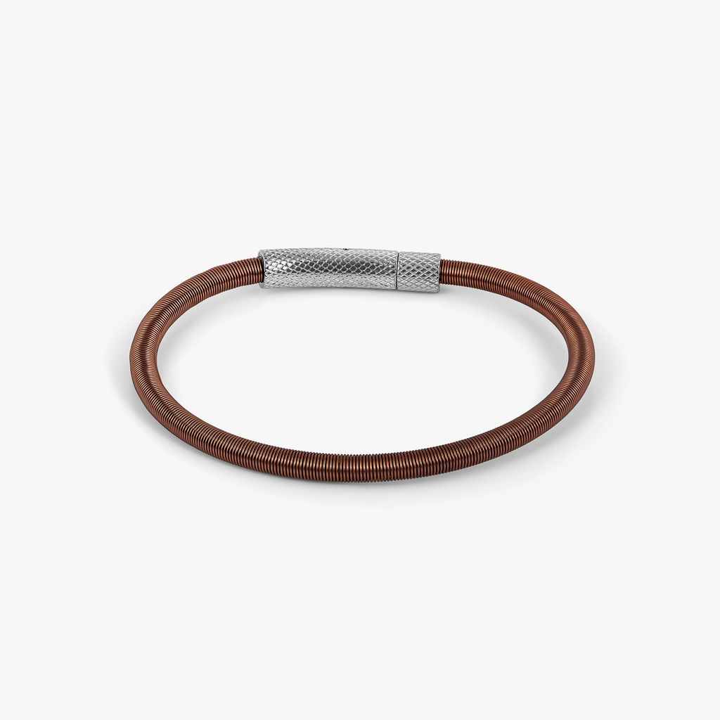 Seta Etched Click Nylon Bracelet in Stainless Steel with Brown Coated Wire