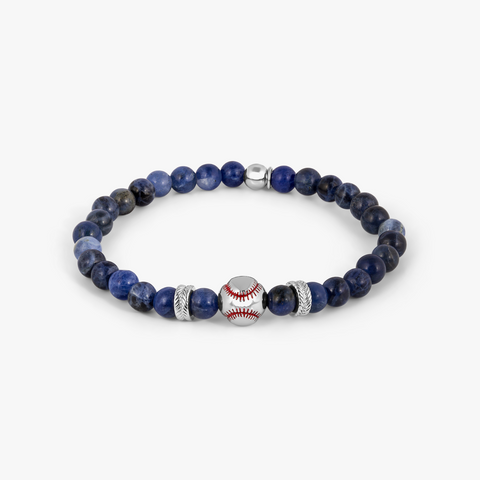 THOMPSON Baseball Beaded Bracelet in Stainless Steel with Blue Sodalite