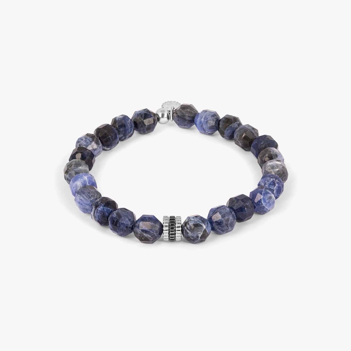 Gear Trio Hexade Beaded Bracelet in Rhodium Silver with Sodalite