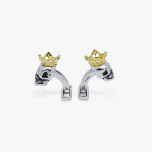 King Skull Cufflinks In Rhodium Silver With Gold Crown