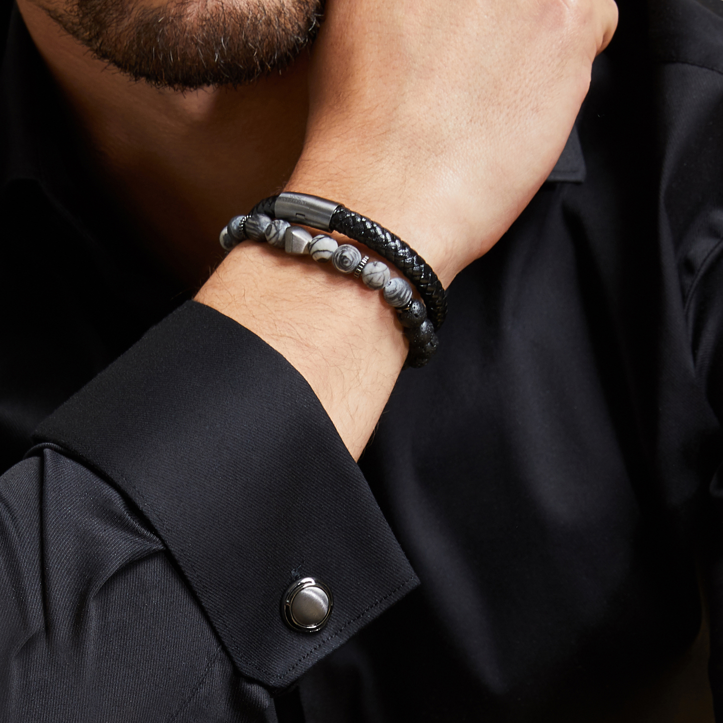 Art Deco cufflinks in black rhodium plated sterling silver