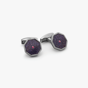 Precious London Eye Cufflinks With Goldstone And Ruby In Sterling Silver