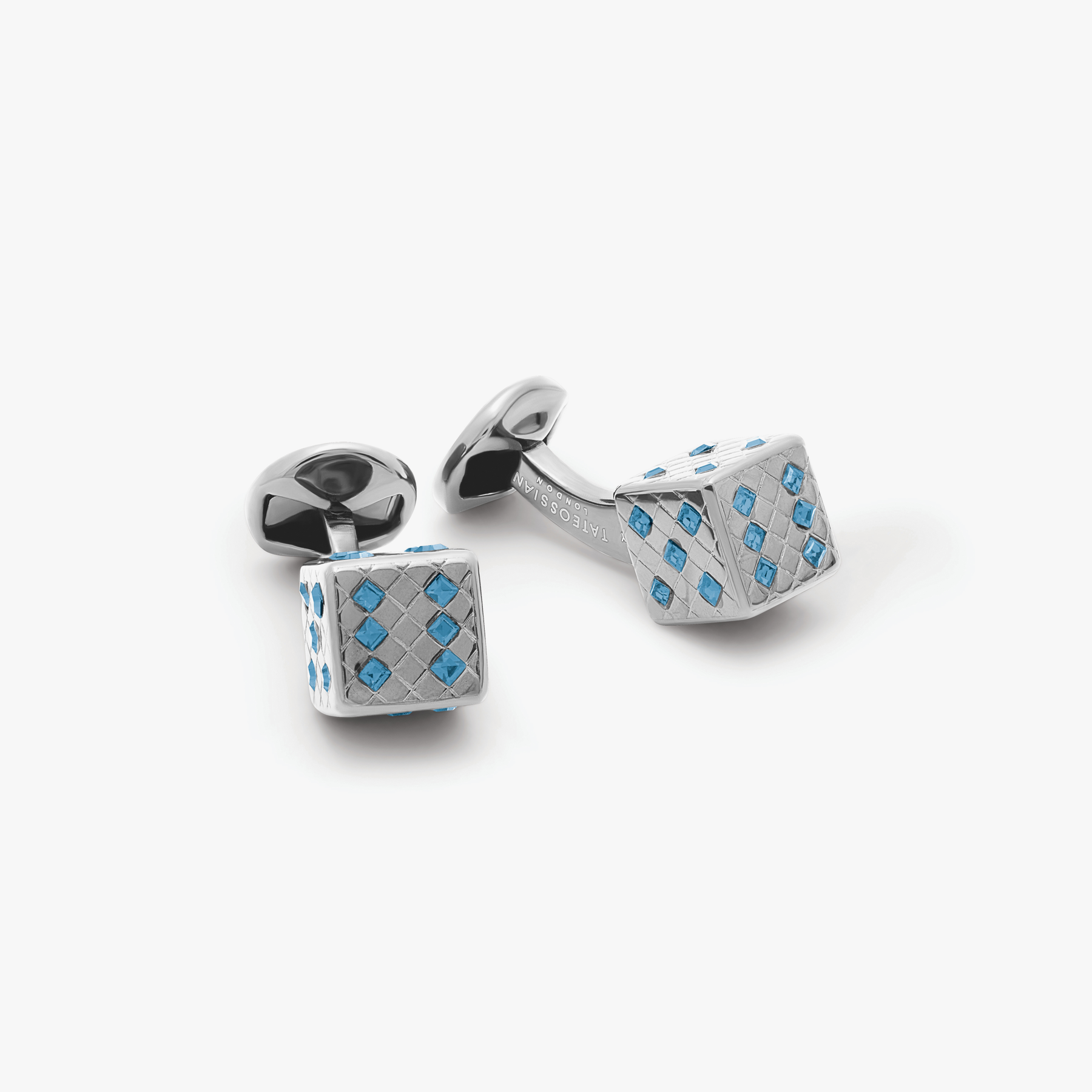 Quadrato cufflinks with navy enamel & clear Swarovski elements – Tateossian  USA