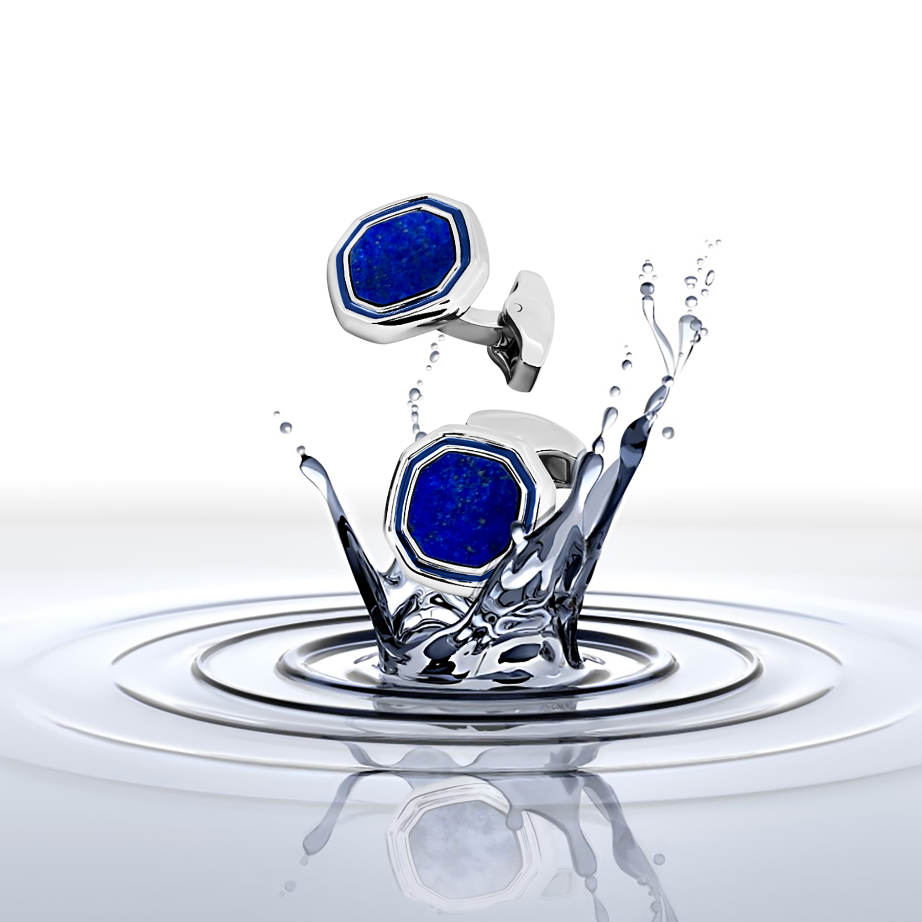 Octagon Semi-Precious Cufflinks with White Bronze Plated in Lapis