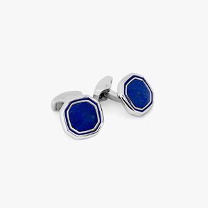 Octagon cufflinks in lapis with white bronze plating