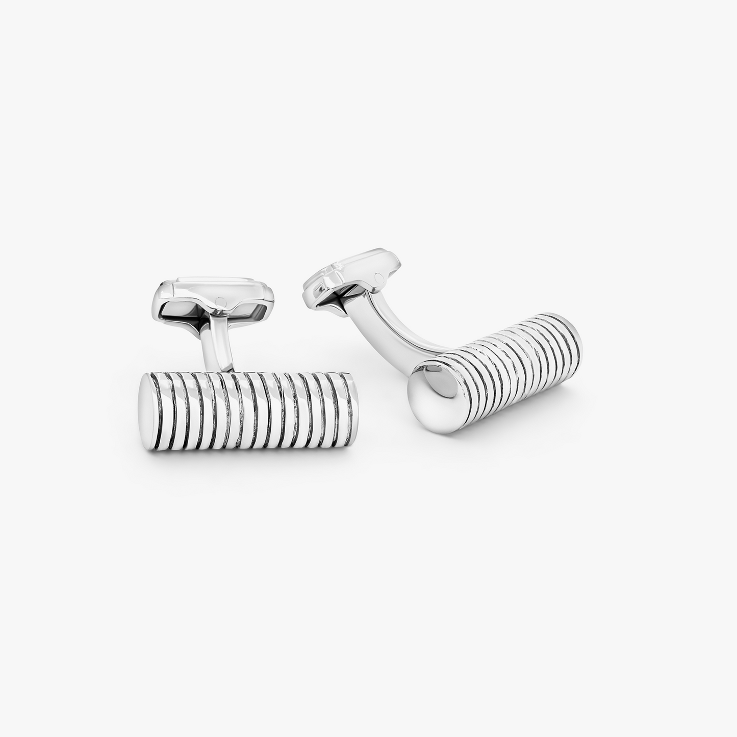 THOMPSON Ribbed Cylinder cufflinks with black enamel