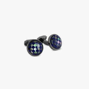 THOMPSON Mosaic Semi-Precious cufflinks with black mother of pearl and onyx (UK) 1