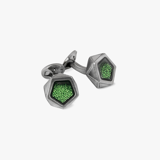 Green Gunmetal Plated Caviar Pentagon Beads Cufflinks