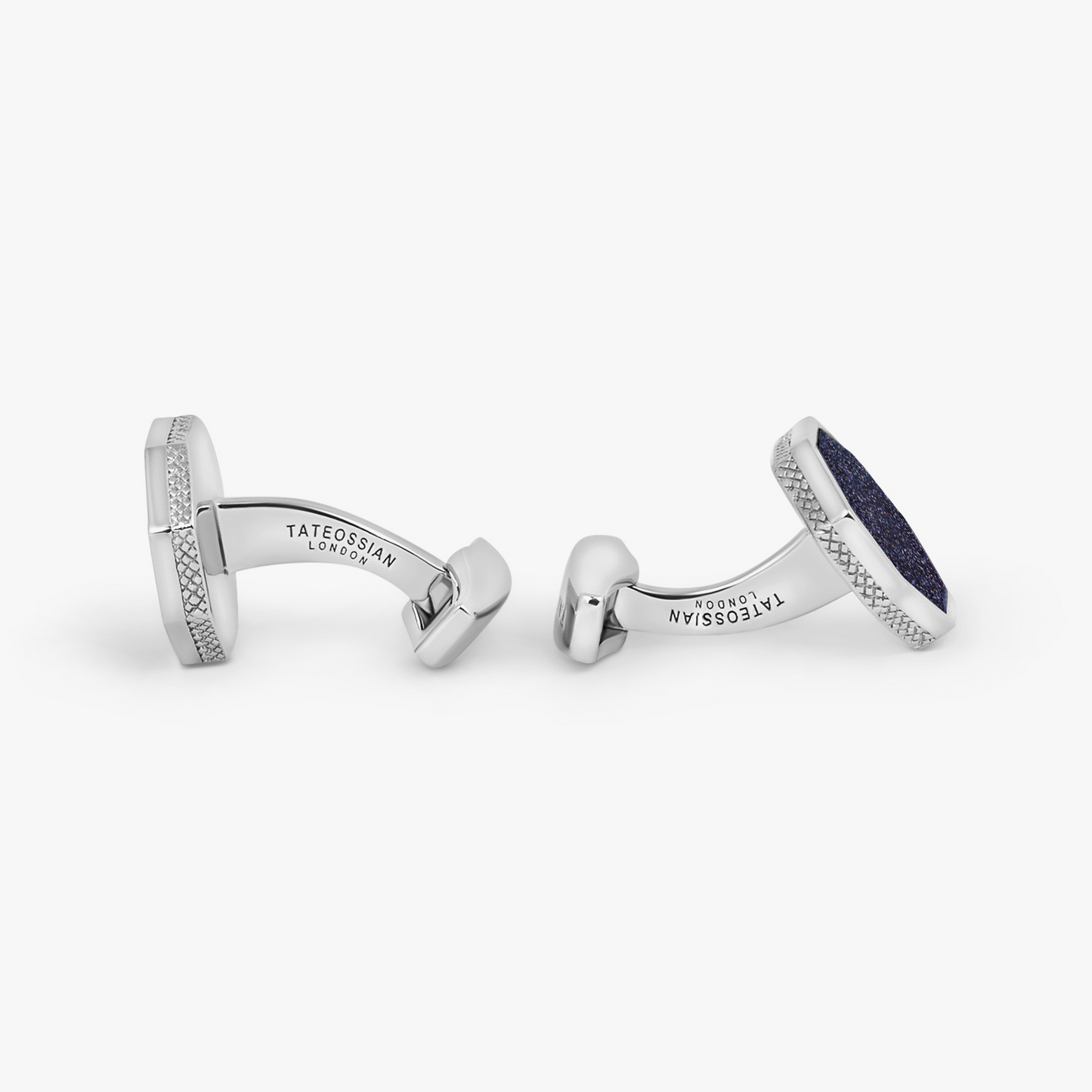 Classic London Eye Cufflinks in Rhodium Silver with Blue Goldstone