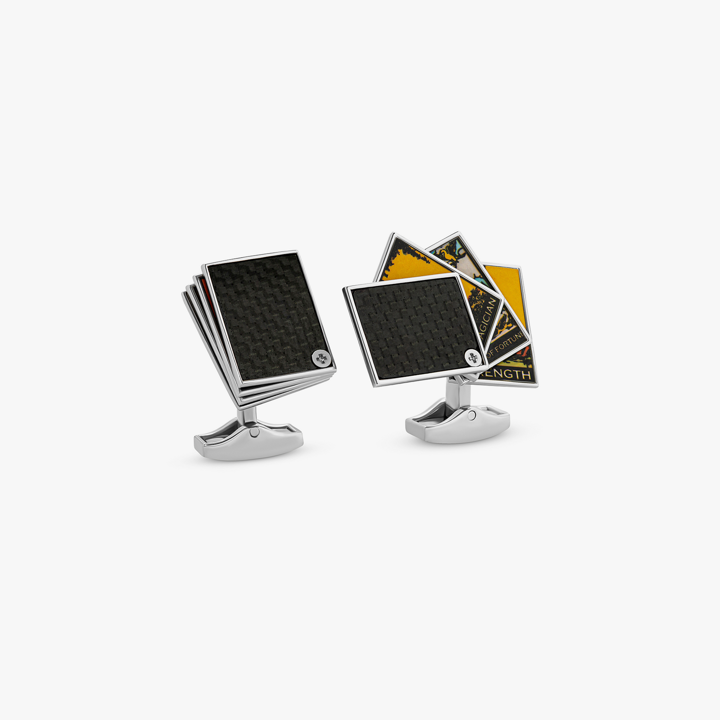 Tarot Card Cufflinks With Black Carbon Fibre In Palladium Plated