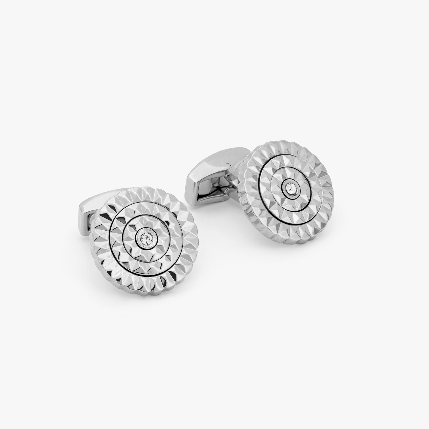 Diamond Giza round cufflinks Palladium plated